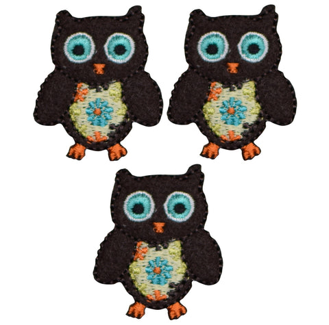 Owl Applique Patch - Daisies, Hippie Badge 1-3/8" (3-Pack, Iron on) - Patch Parlor