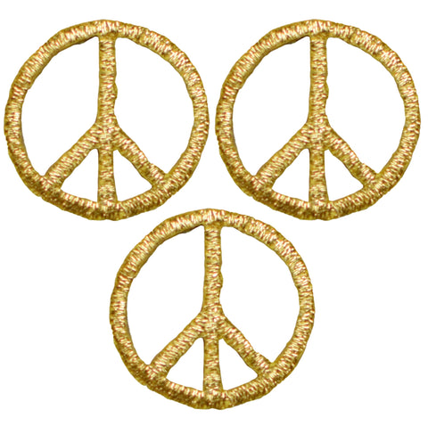 Mini Peace Sign Patch Applique - Gold 1" (3-Pack, Iron on) - Patch Parlor