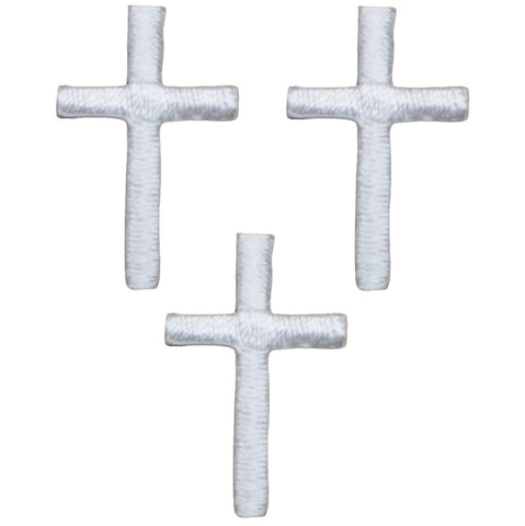 Mini Cross Applique Patch - White Religious Jesus Badge 1" (3-Pack, Iron on) - Patch Parlor