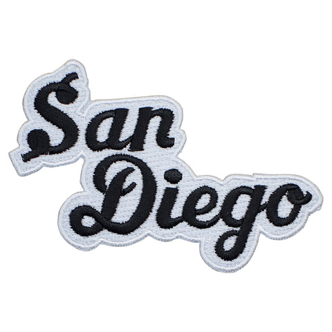 San Diego Patch - California, CA Black/White Script Badge 4" (Iron on) - Patch Parlor