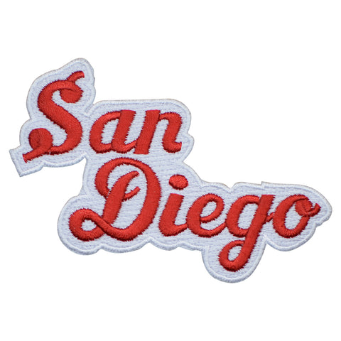 San Diego Patch - California, CA Red/White Script Badge 4" (Iron on) - Patch Parlor