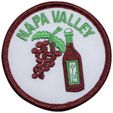 A round patch with a red border and white center featuring the text 'NAPA VALLEY' and an illustration of grapes and a wine bottle.
