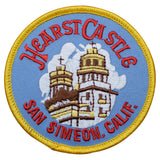 A round embroidered patch featuring the Hearst Castle with text 'Hearst Castle San Simeon, Calif.'