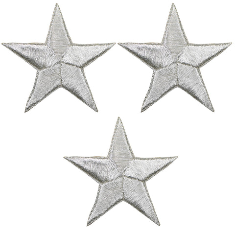 Star Applique Patch - Silver 2.25" (3-Pack, Iron on) - Patch Parlor