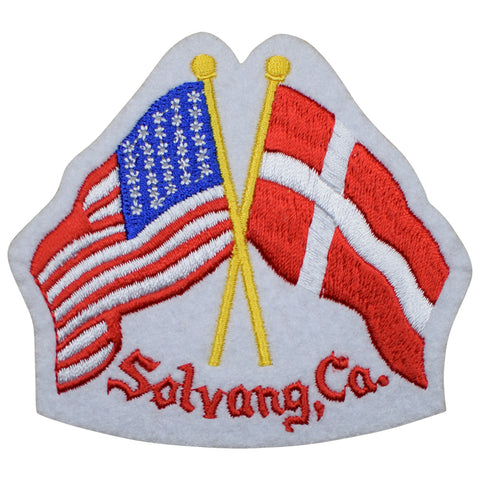 Solvang Patch - California, Danish Town, Denmark and US Flags 3-3/8" (Iron on) - Patch Parlor