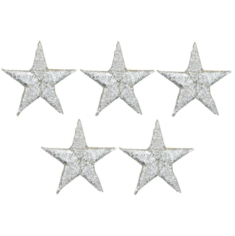 Star Applique Patch - Silver 7/8" (5-Pack, Small, Iron on) - Patch Parlor