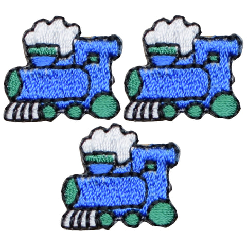 Mini Train Patch Applique - Steam Engine, Locomotive 3/4" (3-Pack, Iron on) - Patch Parlor