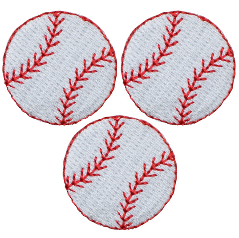 Mini Baseball Applique Patch - Sports Ball Badge 1-1/8" (3-Pack, Iron on) - Patch Parlor