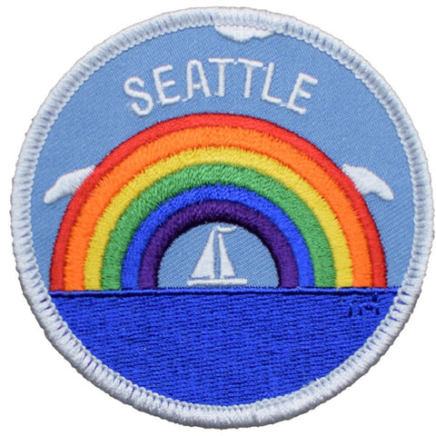 Seattle Patch - Rainbow, Sailboat, Washington Sailing Badge 3" (Iron on) - Patch Parlor