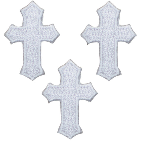 Mini Cross Applique Patch - White Religious Jesus Badge 1.25" (3-Pack, Iron on) - Patch Parlor