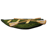 Embroidered patch depicting a canoe  designed as an iron-on applique.
