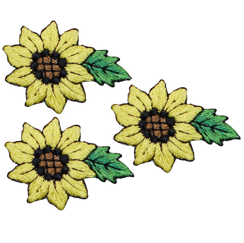 Sunflower Applique Patch - Flower, Leaf Badge 1-5/8" (3-Pack, Iron on) - Patch Parlor