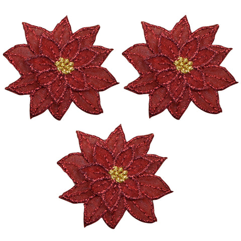 Poinsettia Christmas Flower Applique Patch 1.75" (3-Pack, Iron on) - Patch Parlor