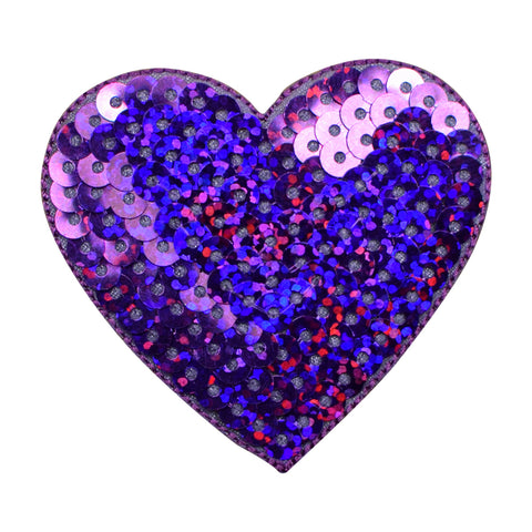 Heart Applique Patch - Purple Sequin Badge 2-1/8" (Iron on) - Patch Parlor