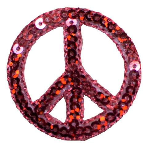 Peace Sign Applique Patch - Sequin, Red Hippie Badge 1.5" (Iron on) - Patch Parlor