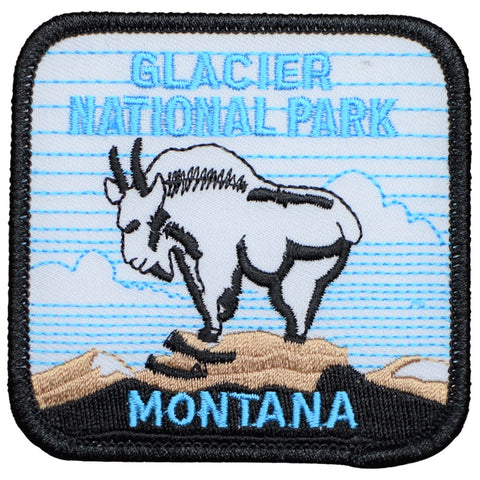 Glacier National Park Patch - Montana, Mountain Goat, MT Badge 3" (Iron on) - Patch Parlor