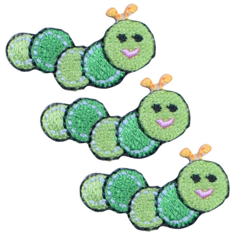 Mini Caterpillar Applique Patch - Insect, Bug Badge 1.25" (3-Pack, Iron on) - Patch Parlor