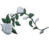 White Rose Applique Patch - Long Stem, Flower Badge 5.5" (Iron on) - Patch Parlor