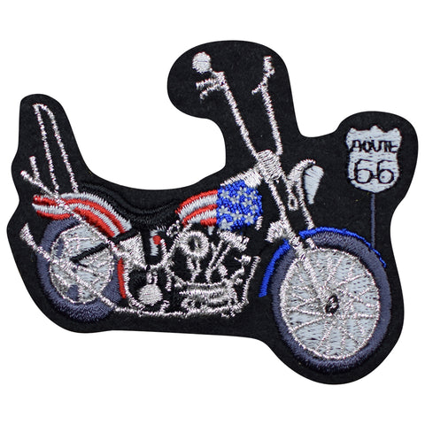 Motorcycle Applique Patch - Chopper, Cruiser, Rt. 66 Badge 3.25" (Iron On) - Patch Parlor