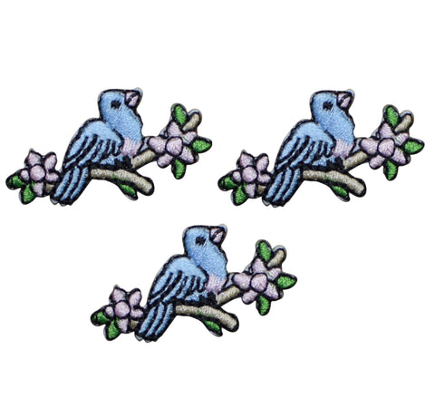 Bird Applique Patch - Branch, Flowers 1.5" (3-Pack, Iron on) - Patch Parlor