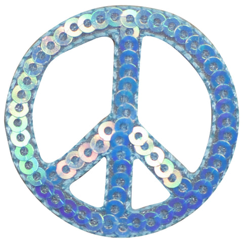 Peace Sign Applique Patch - Sequin, Light Blue Hippie Badge 1.5" (Iron on) - Patch Parlor