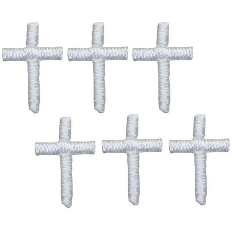 Mini Cross Applique Patch - White, Jesus, Christian Badge 1/2" (6-Pack, Iron on) - Patch Parlor
