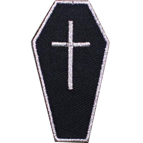 Coffin Applique Patch - Cross, Mortuary, Funeral, Death Badge 3.75" (Iron on) - Patch Parlor