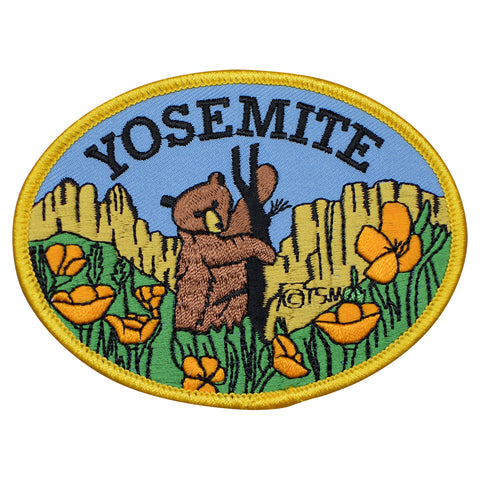 Yosemite Patch - National Park, California, Bear Cub, Poppies 3.5" (Iron on) - Patch Parlor