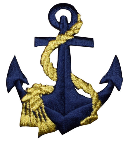 Anchor & Rope Applique Patch - Metallic Gold/Navy Nautical Badge 2.5" (Iron on) - Patch Parlor