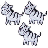 Three mini zebra applique patches with stripes on them, displayed against a white background.