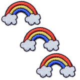 Three small patches, each featuring a colorful rainbow with clouds
