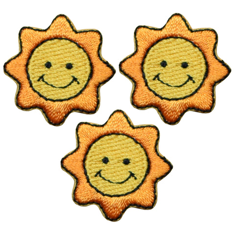 Mini Smiling Sun Applique Patch - Star, Solar, Space 7/8" (3-Pack, Iron on) - Patch Parlor