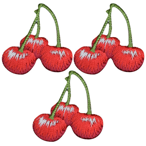 Cherry Bunch Applique Patch - Berry Food Cherries Badge 1.25" (3-Pack, Iron on)