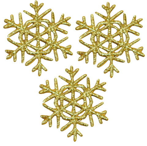Snowflake Applique Patch - Snow, Metallic Gold, Winter 1.25" (3-Pack, Iron on) - Patch Parlor