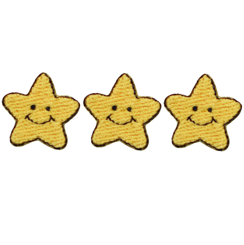 Mini Smiling Star Applique Patch - Solar, Space Badge 3/4" (3-Pack, Iron on) - Patch Parlor