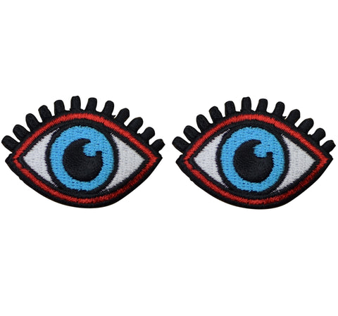 Blue Eyes Applique Patch - Eye Lashes 1-7/8" (2-Pack, Iron on) - Patch Parlor