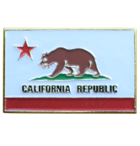 California Pin - CA Flag, Grizzly Bear, Metal Pin, Rubber Backing 15/16" - Patch Parlor
