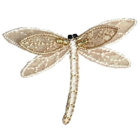 Dragonfly Applique Patch - Gold, Beige, Layered Insect, Bug Badge 2" (Iron on) - Patch Parlor