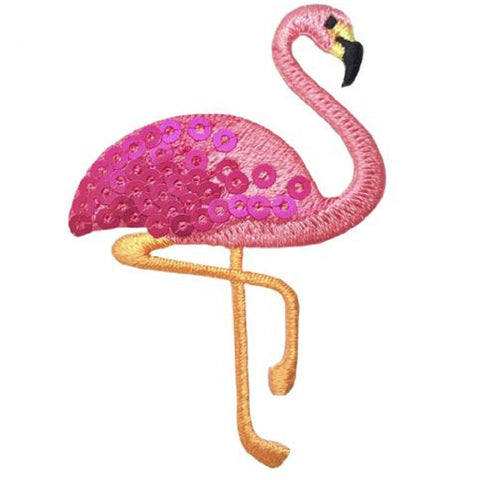 Flamingo Applique Patch - Pink Sequin Waterfowl Bird 2-3/8" (Iron on) - Patch Parlor