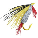 Fly Fishing Lure Applique Patch - Yellow Marabou Fish Embroidered Badge 3" (Iron On)
