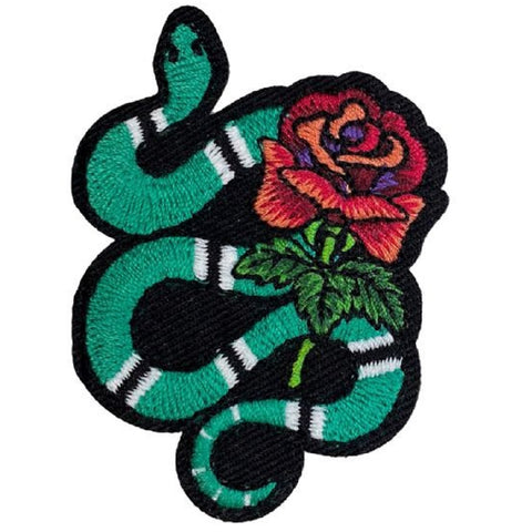 Snake Applique Patch - Rose, Flower, Carnivorous Reptile 2.5" (Iron on) - Patch Parlor