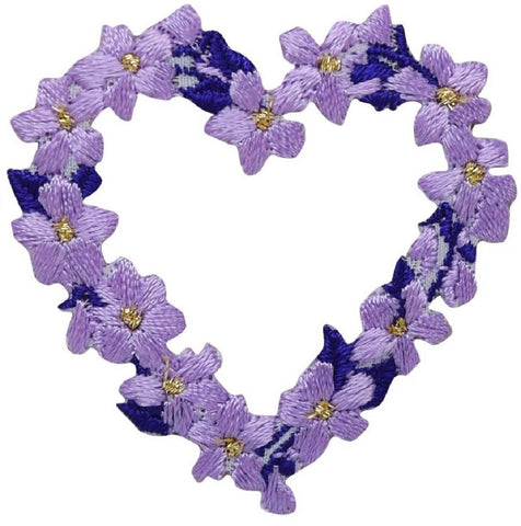 Heart of Flowers Applique Patch - Purple Blooms, Love Badge 1-7/8" (Iron on) - Patch Parlor