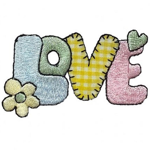 Love Applique Patch - Gingham, Pastel, Daisy, Flower, Heart Badge 2.5" (Iron on) - Patch Parlor