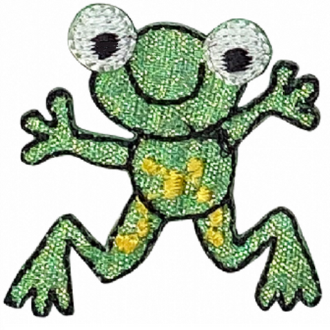 Shiny Green Frog Applique Patch - Cute Amphibian Badge 1.25" (Iron on) - Patch Parlor