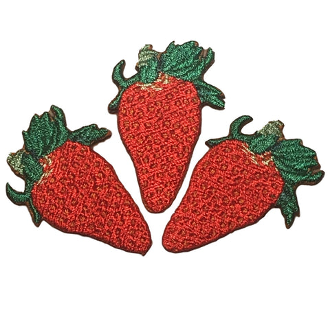 Strawberry Applique Patch - Food Berry Badge 1-5/8" (3-Pack, Iron on) - Patch Parlor