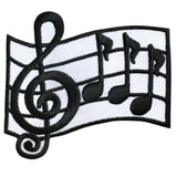 a black and white bar measure music patch on a white background