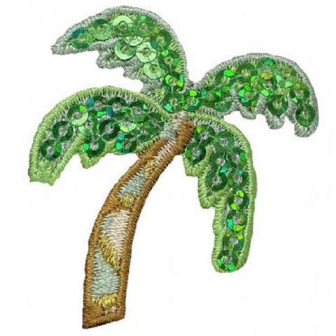 Small Sequin Palm Tree Applique Patch - Tropical Beach Badge 1.75" (Iron on)