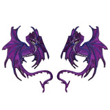 Purple Fantasy Dragon Applique Patch - Good Luck Strength 4" (2-Pack, Iron on)