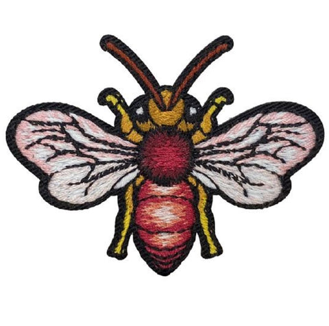 Red Bee Applique Patch - Hornet, Wasp, Bug, Insect Badge 2-5/8" (Clearance, Iron on) - Patch Parlor