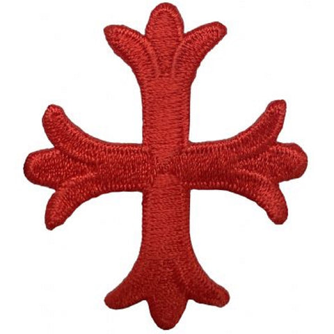 Red Patonce Fleury Cross Applique Patch - Christian, Jesus Badge  2" (Iron on) - Patch Parlor
